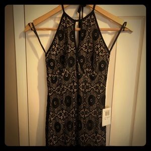 Black lace halter cocktail / party dress
